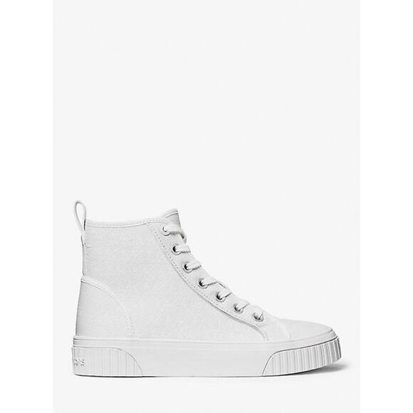 Michael Kors Gertie Logo Jacquard High-Top Sneaker Optic White - 11 - Picture 2 of 5